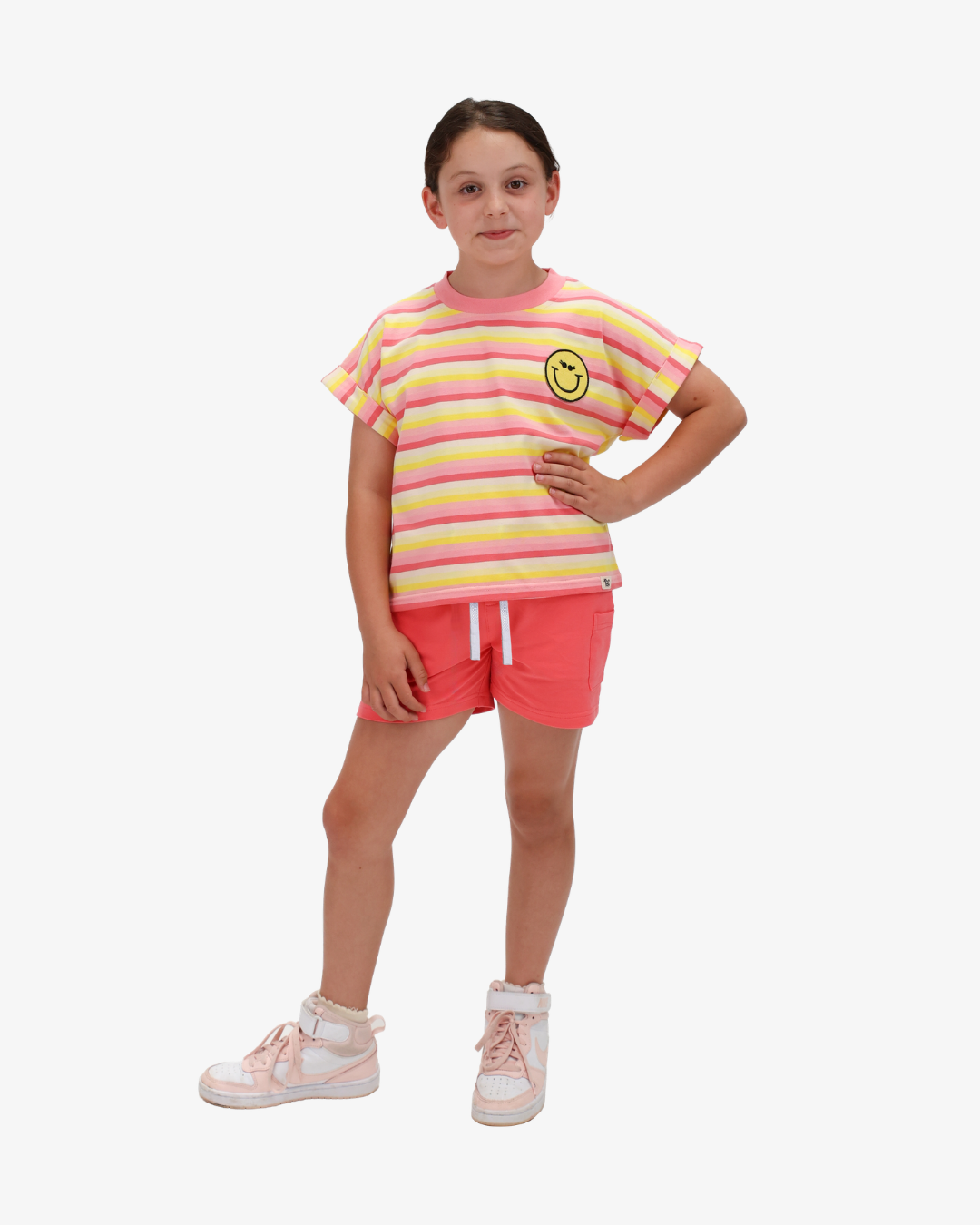 THE GIRL CLUB | Coral Smiley Striped Top
