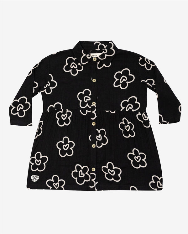 THE GIRL CLUB | Black Flower Heart Shirt Dress