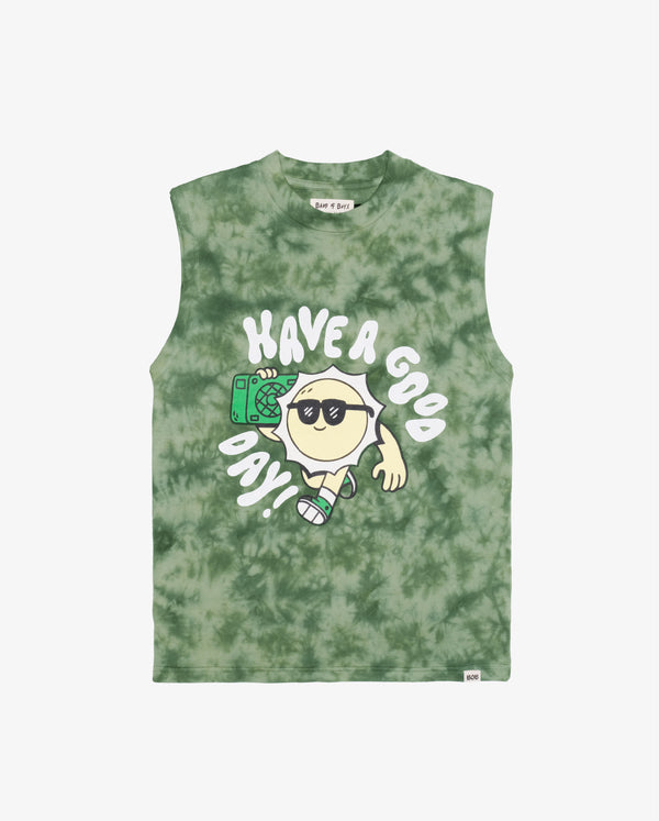 BOB SAMPLE | Have a Good Day Green Tie-Dye Tank (SECOND), Size 10