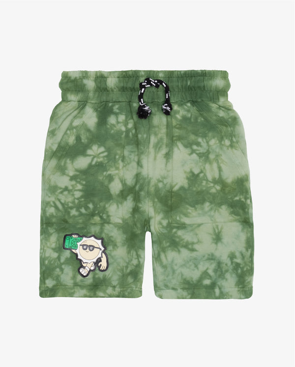 Have A Good Day Green Tie-Dye Shorts Flatlay