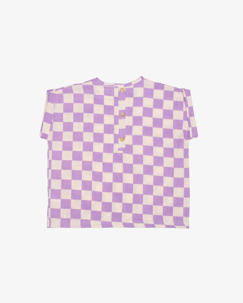 Lavender Checker Relaxed Top Flatlay - Back