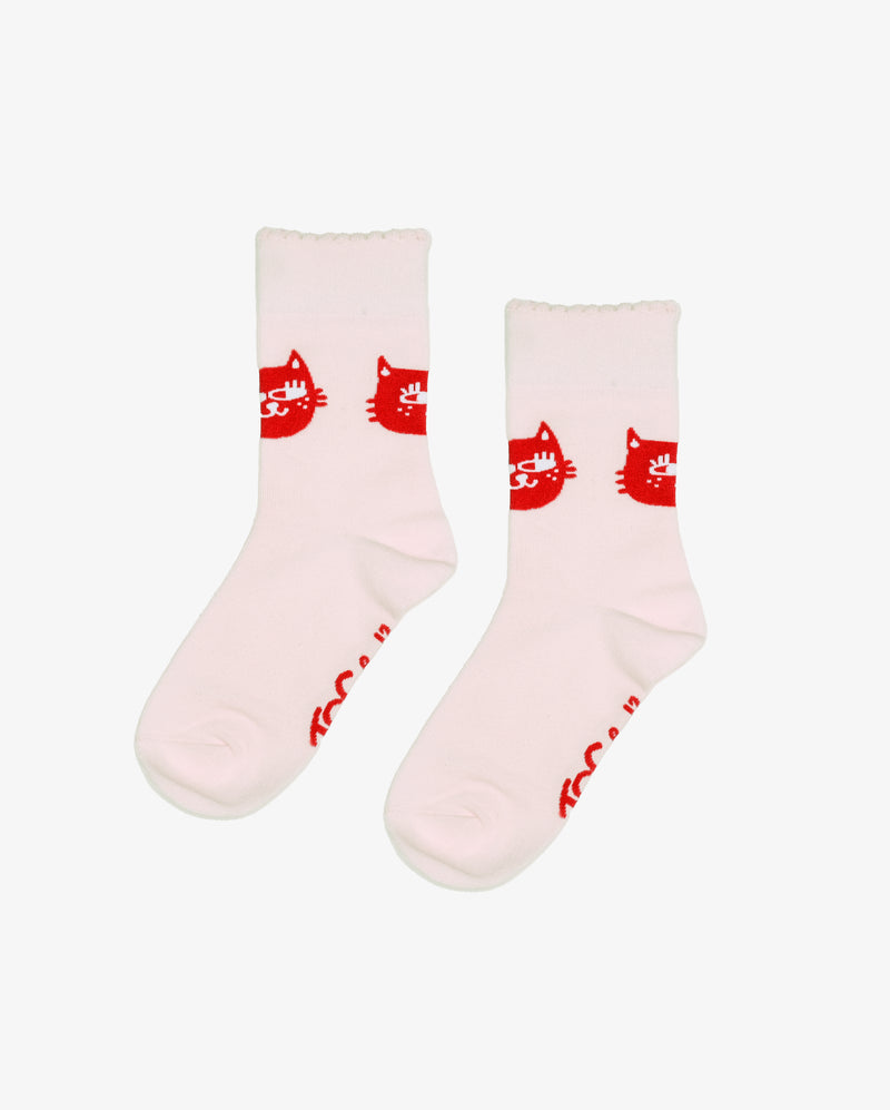 Pink Meow Cat Scallop Edge Socks