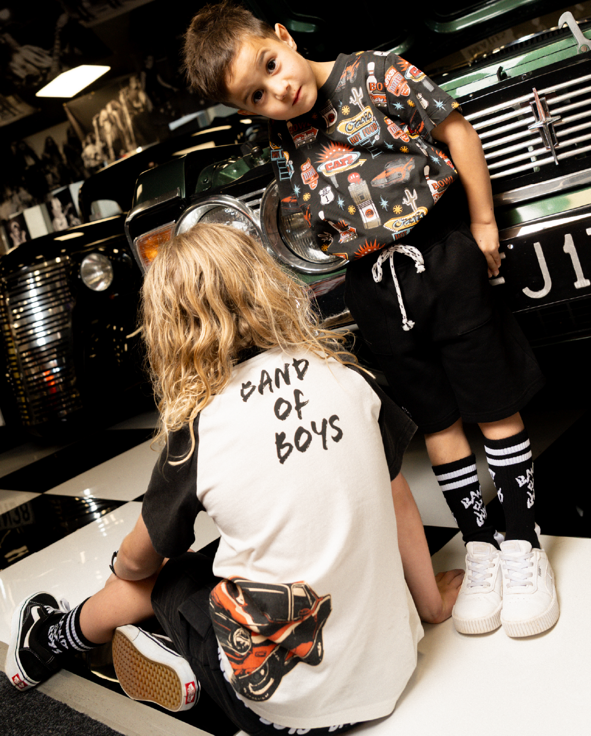 Band of Boys retro car repeat print black vintage tee