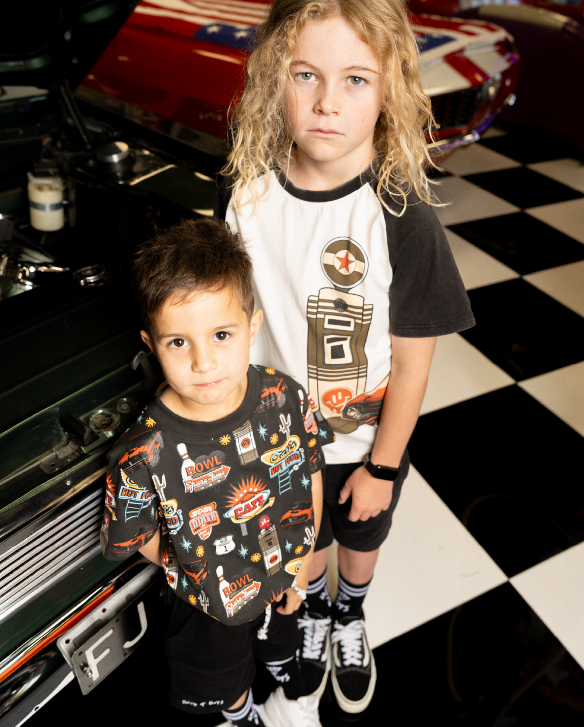 Band of Boys retro car repeat print black vintage tee