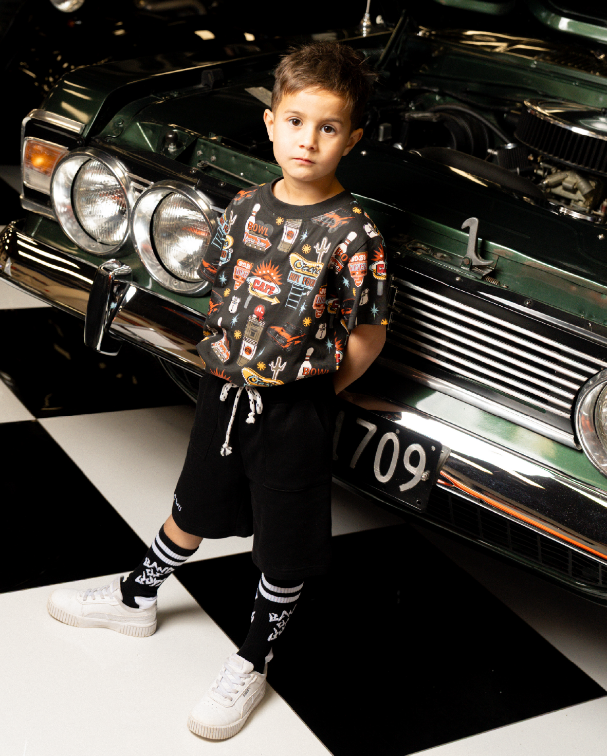 Band of Boys retro car repeat print black vintage tee