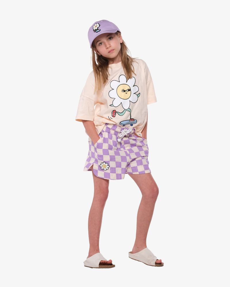 Lavender Checker Shorts - Model Front