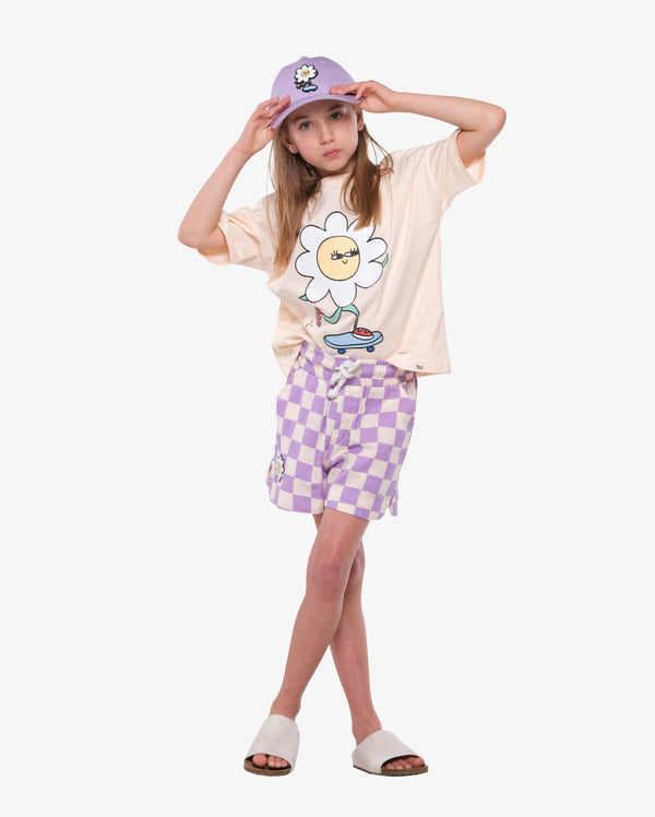 Lilac Daisy Skater Cap - Model Front