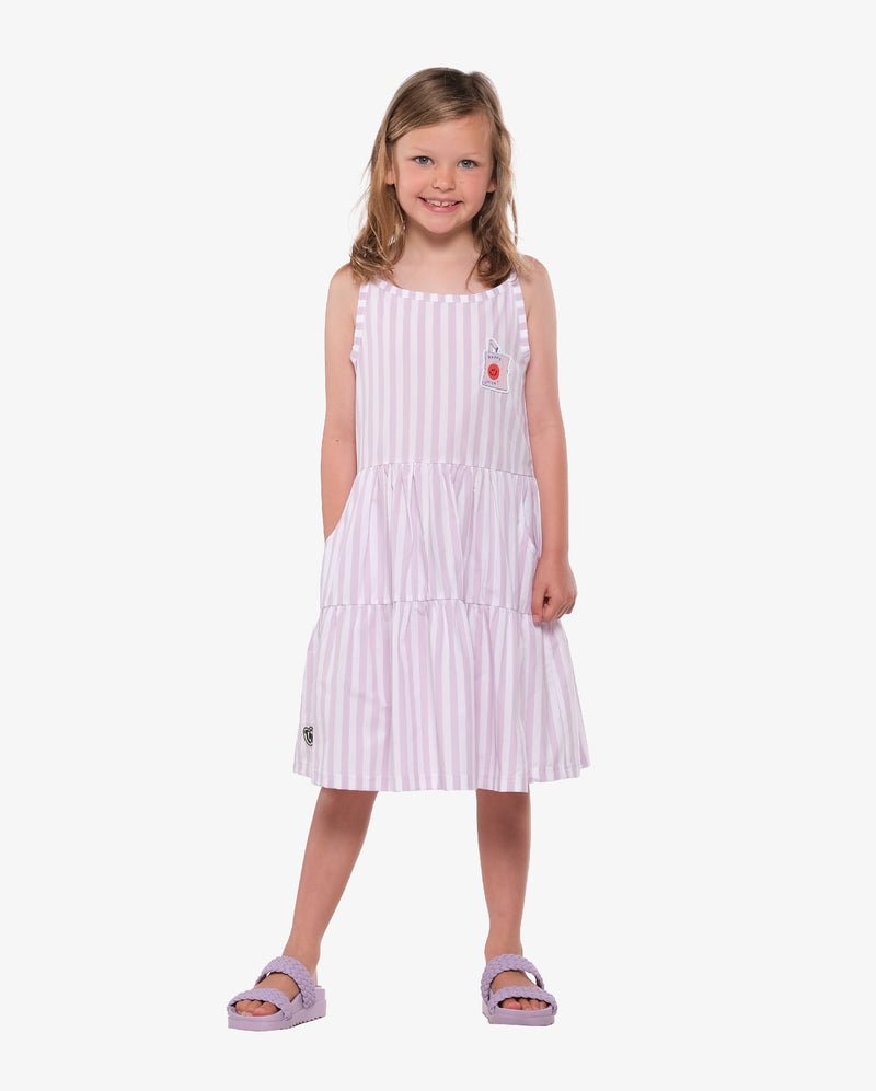 Pink Stripe Cotton Play Dress - Model Front