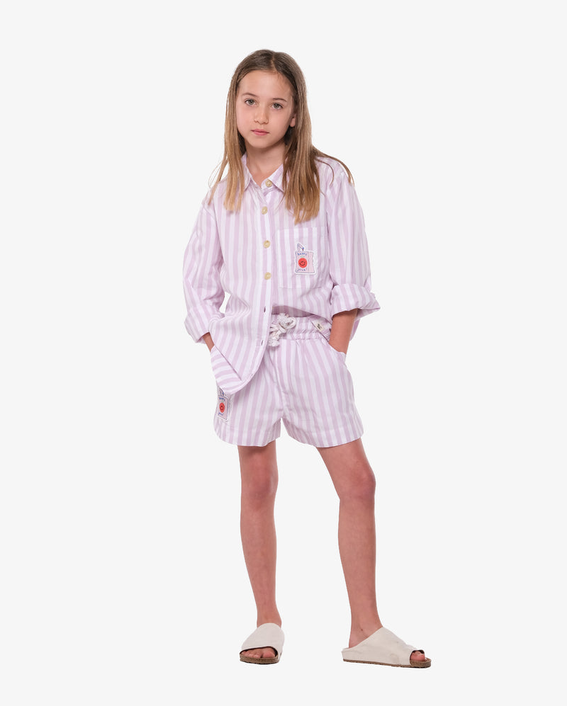 Pink Stripe Cotton Shorts - Model Front