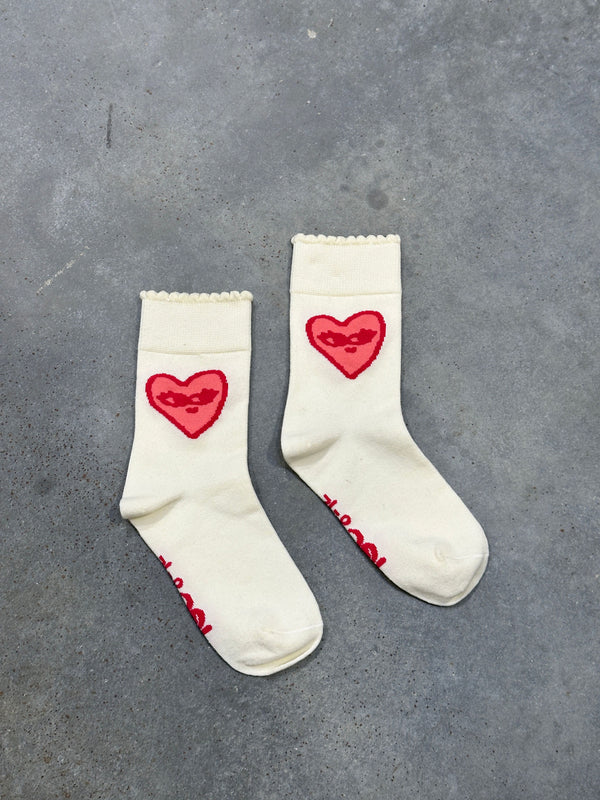 TGC SAMPLE |  Cream Heart Socks (OOAK), Size 4-8