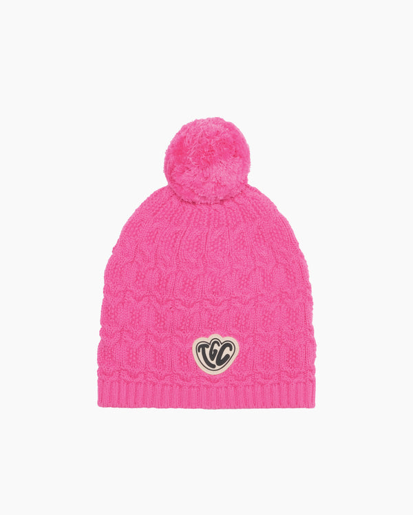THE COLLECTIBLES | Bubblegum Pink Lace Knit Pom Pom Beanie