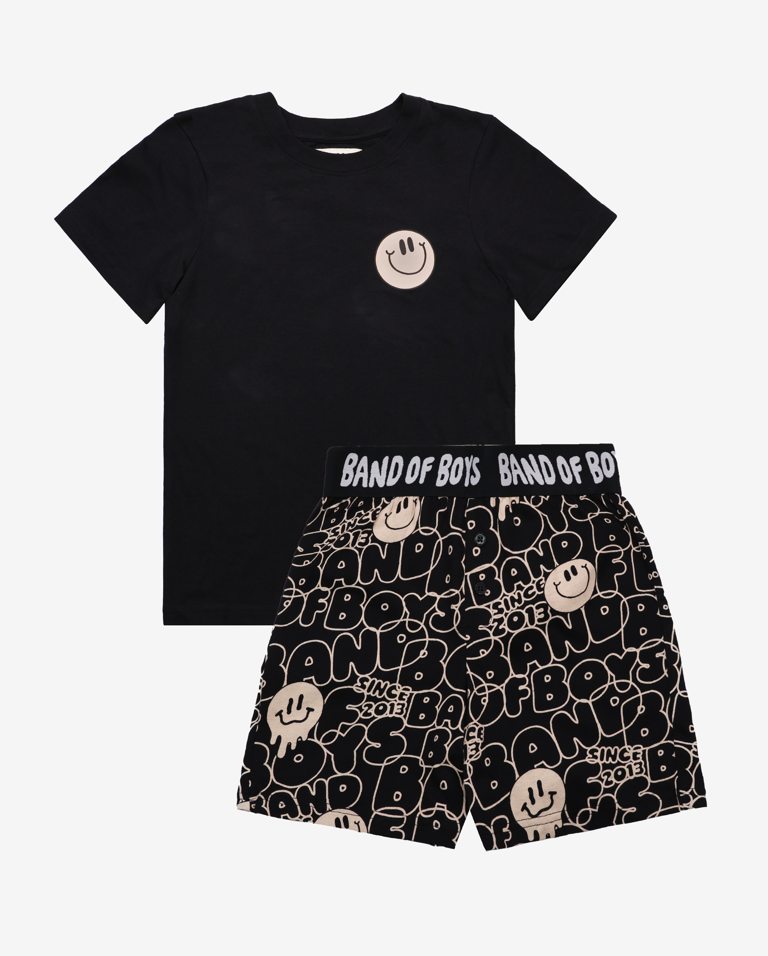 Band of Boys Black summer pjs with smiley face