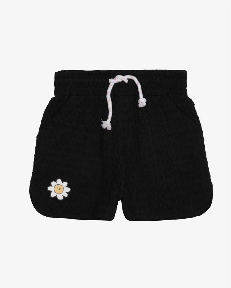 EDIKTED Grwm Waffle Micro Shorts - BLACK