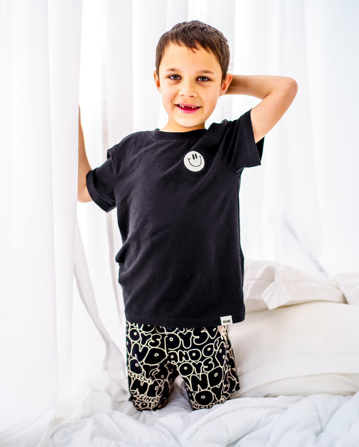 Band of Boys Black pjs with smiley face