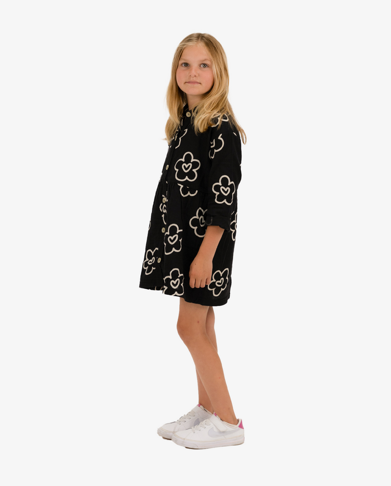 THE GIRL CLUB | Black Flower Heart Shirt Dress