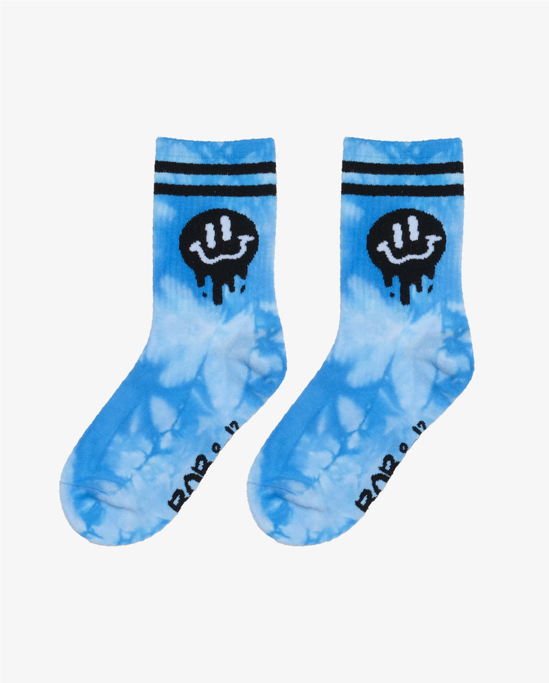 Drippin In Smiles Blue Skate Socks Flatlay