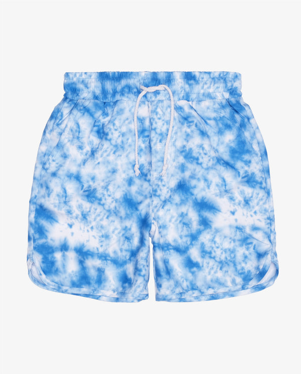    Blue Tie-Dye Recycled Polyester Boardies Flatlay - Front