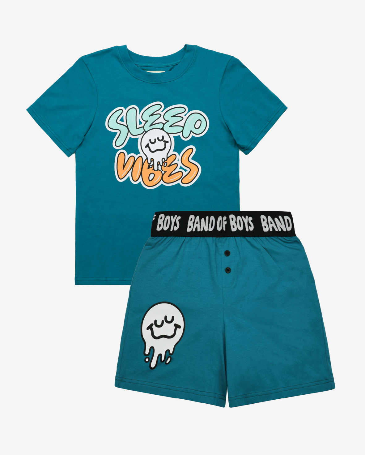 Blue Band of Boys summer pjs with sleep vibes and smiley face