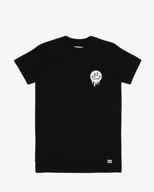 Drippin in Smiles Black Tee Flatlay - Front