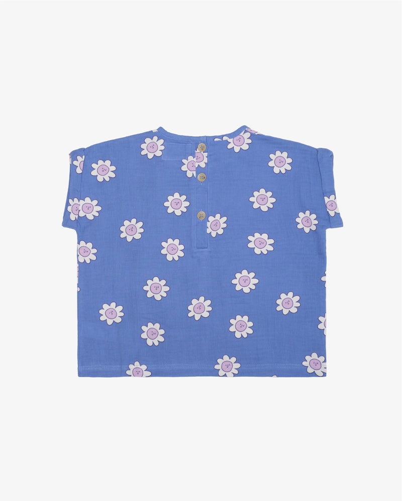 Blue Daisy on Repeat Relaxed Top - Flatlay Back