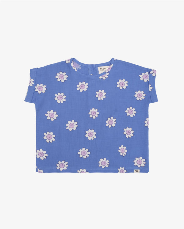 Blue Daisy on Repeat Relaxed Top Flatlay - Front