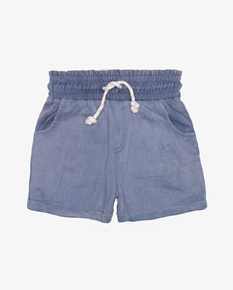 Vintage Blue Wash Twill Shorts Flatlay