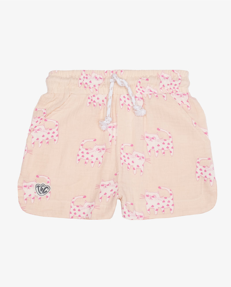 TGC SAMPLE | Shorts Muslin Maddie's Meow Cat On Repeat Natural (SAMPLE), Size 7