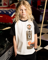 Black and white Band of Boys raglan tee with car and fuel pump graphic