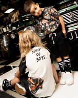 Black and white Band of Boys raglan tee with car and fuel pump graphic