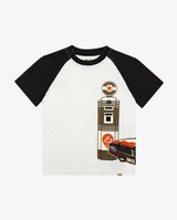 Black and white Band of Boys raglan tee with car and fuel pump graphic