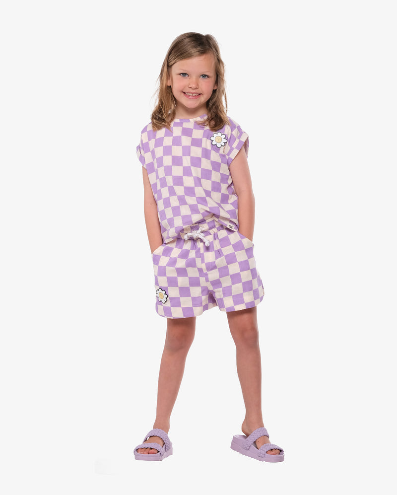 Lavender Checker Relaxed Top - Model Front