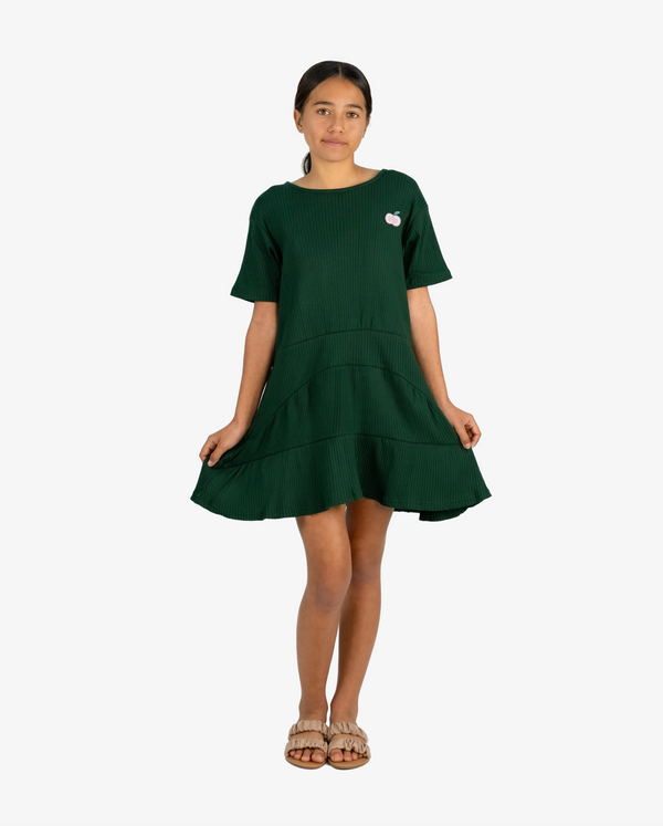 THE GIRL CLUB | Deep Green Rib T-shirt Panel Dress