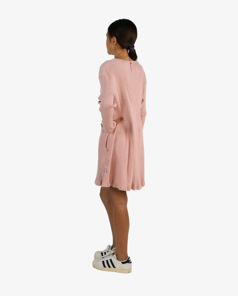 GRLFRND Rose Pink Rib Cotton Gathered Waist Dress
