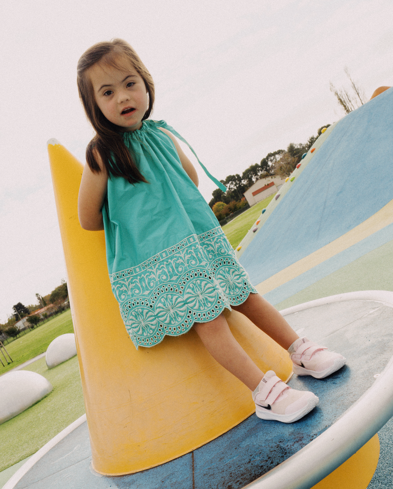 THE GIRL CLUB | Teal Border Embroidery Dress