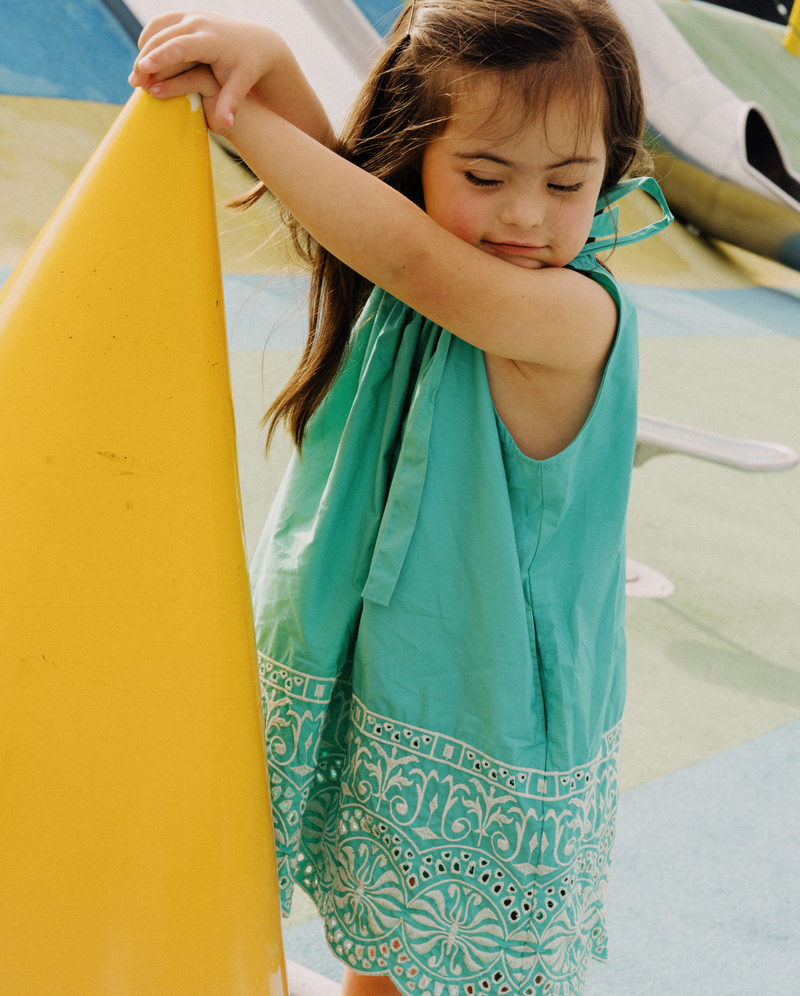 THE GIRL CLUB | Teal Border Embroidery Dress