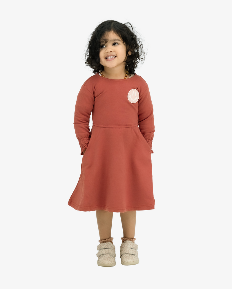 THE GIRL CLUB | Smiley Terracotta Elastic Waist Dress