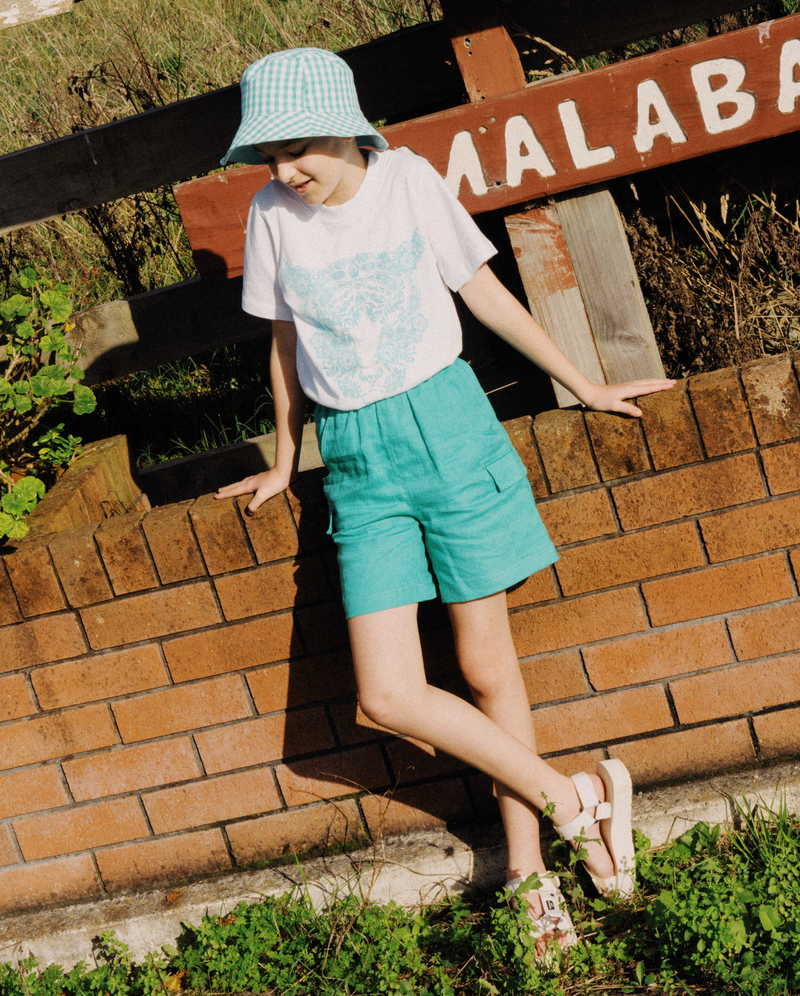 THE GIRL CLUB | Teal Linen Cargo Shorts