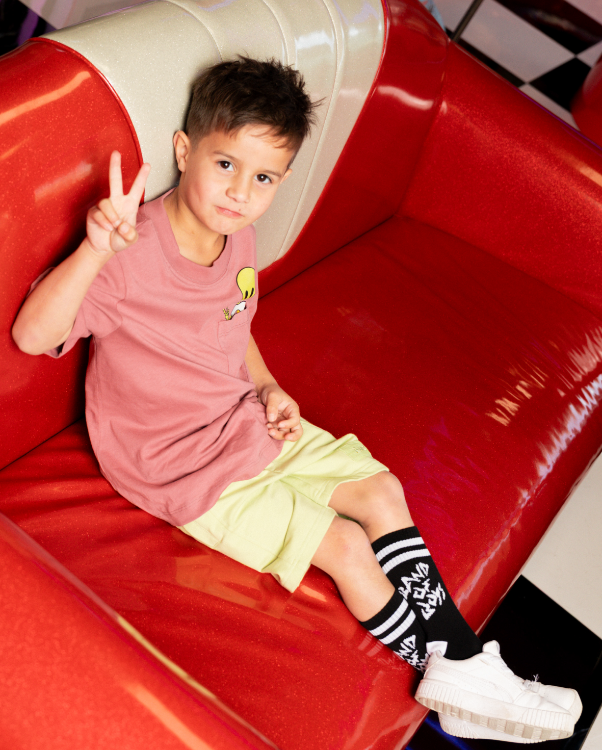 Band of Boys pink tshirt with fun alien and burger graphic and pocket