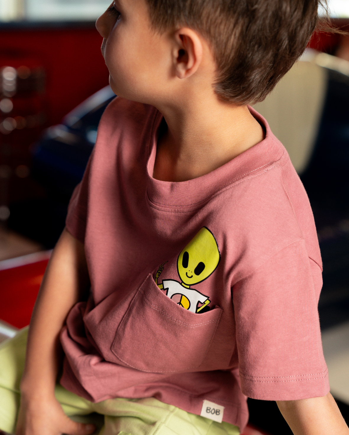 Band of Boys pink tshirt with fun alien and burger graphic and pocket