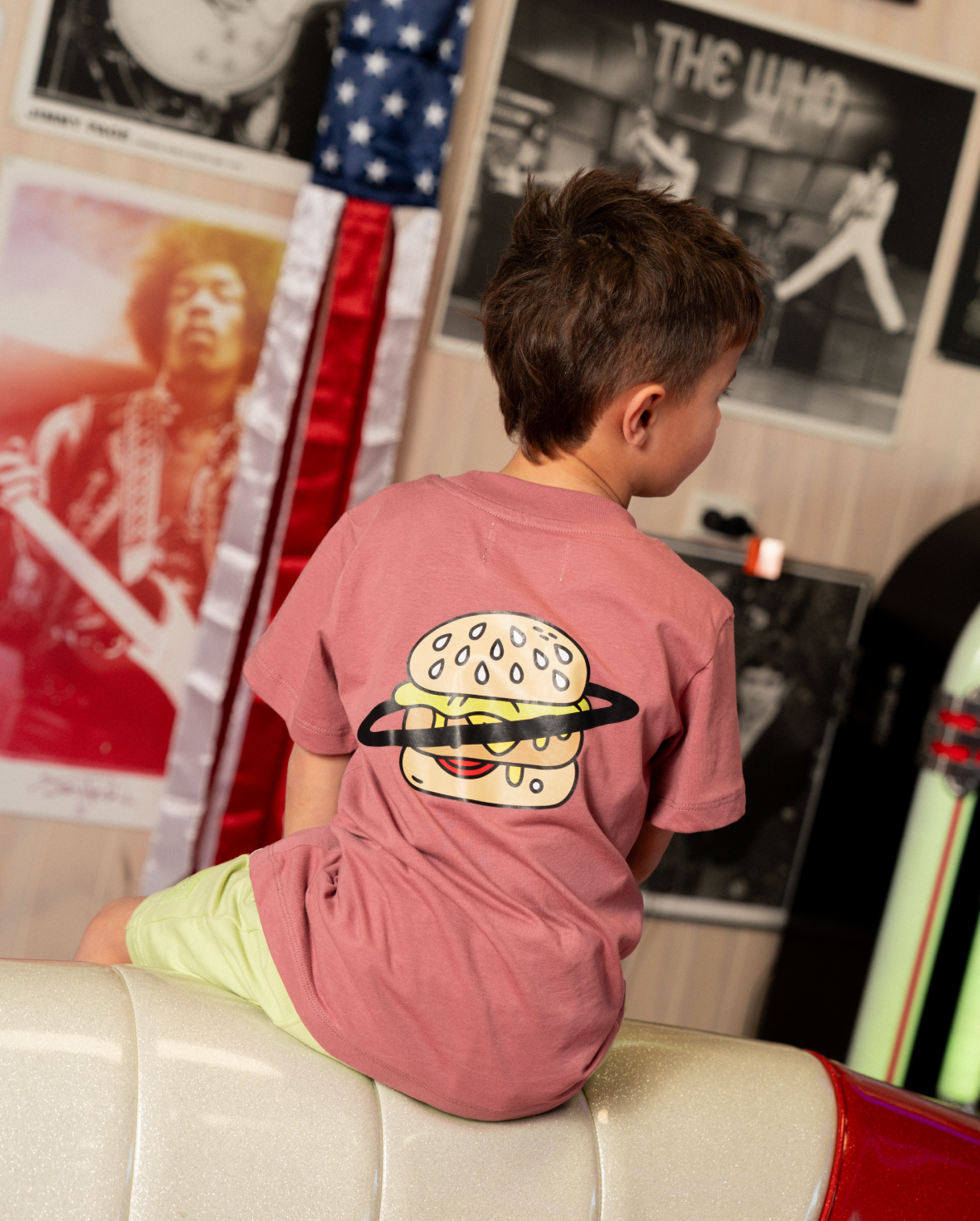 Band of Boys pink tshirt with fun alien and burger graphic and pocket