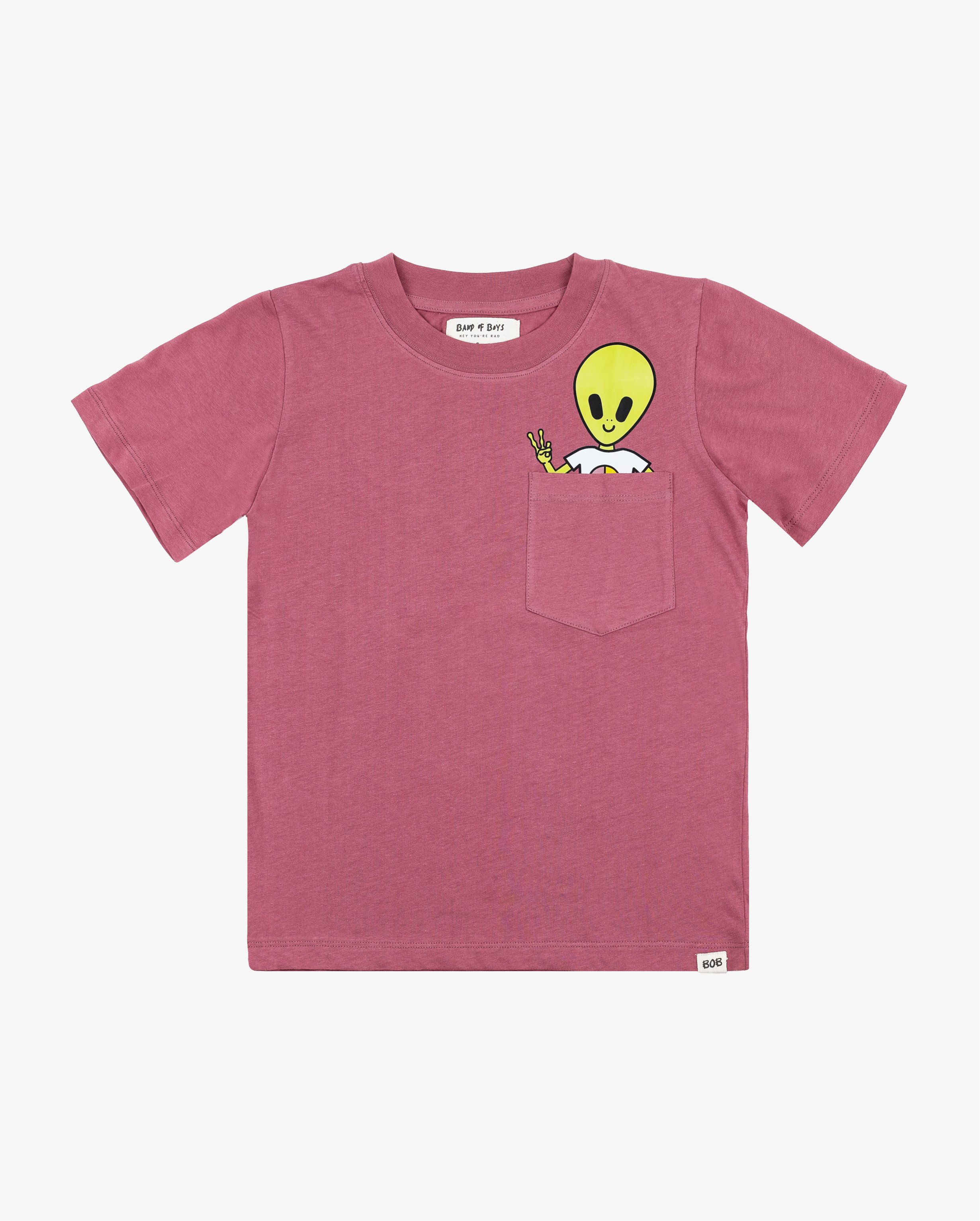 Band of Boys pink tshirt with fun alien and burger graphic and pocket