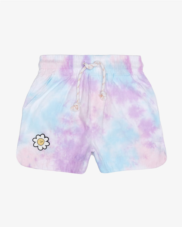 Lavender Tie-Dye Cotton Shorts Flatlay