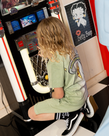 Band of Boys ombre blue/grey and green dip dye tee with alien and spaceship pizza graphic