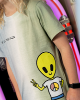 Band of Boys ombre blue/grey and green dip dye tee with alien and spaceship pizza graphic