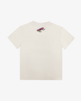 Band of Boys beige tshirt with blue and green stripes and skateboard graphics