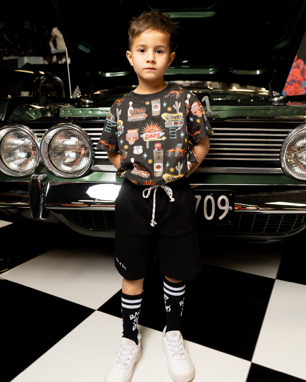Band of Boys retro car repeat print black vintage tee
