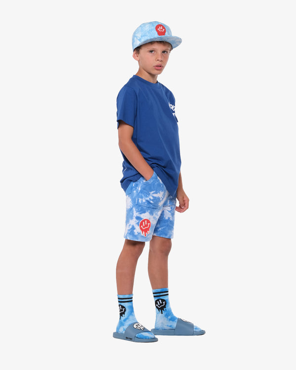 Drippin In Smiles Blue Skate Socks - Model Front