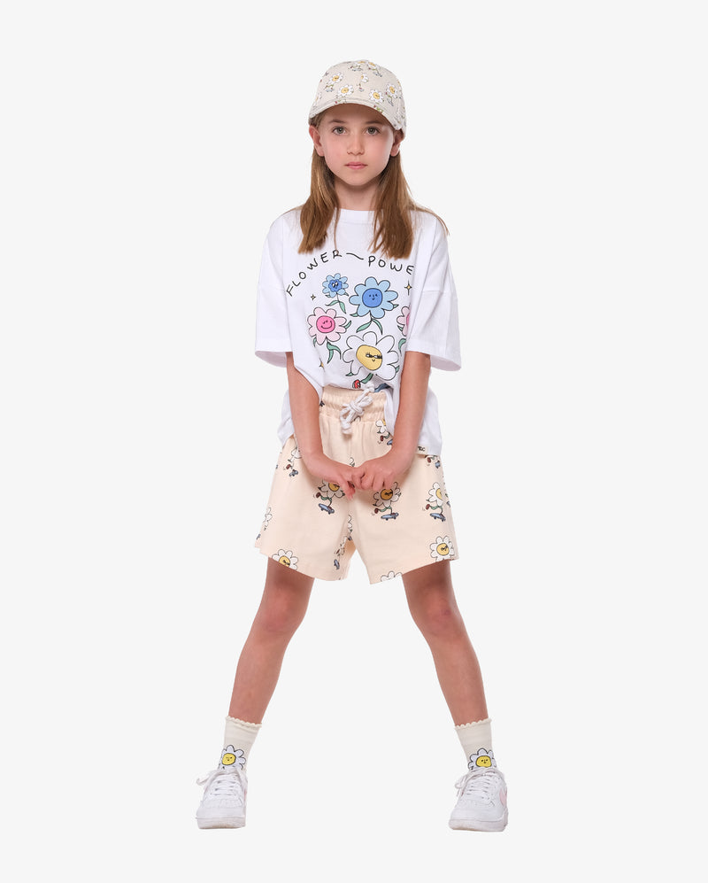 Cream Daisy Skater on Repeat Lounge Shorts - Model Front