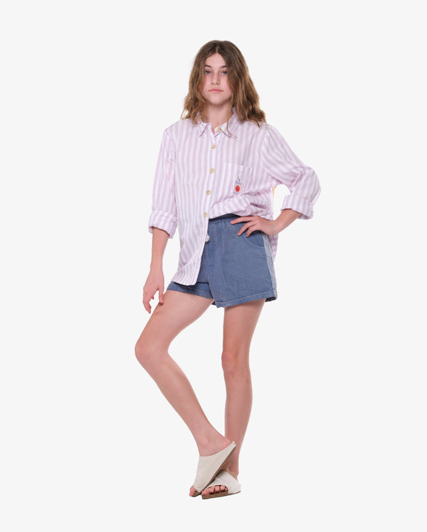 Vintage Blue Wash Twill Shorts - Model Front