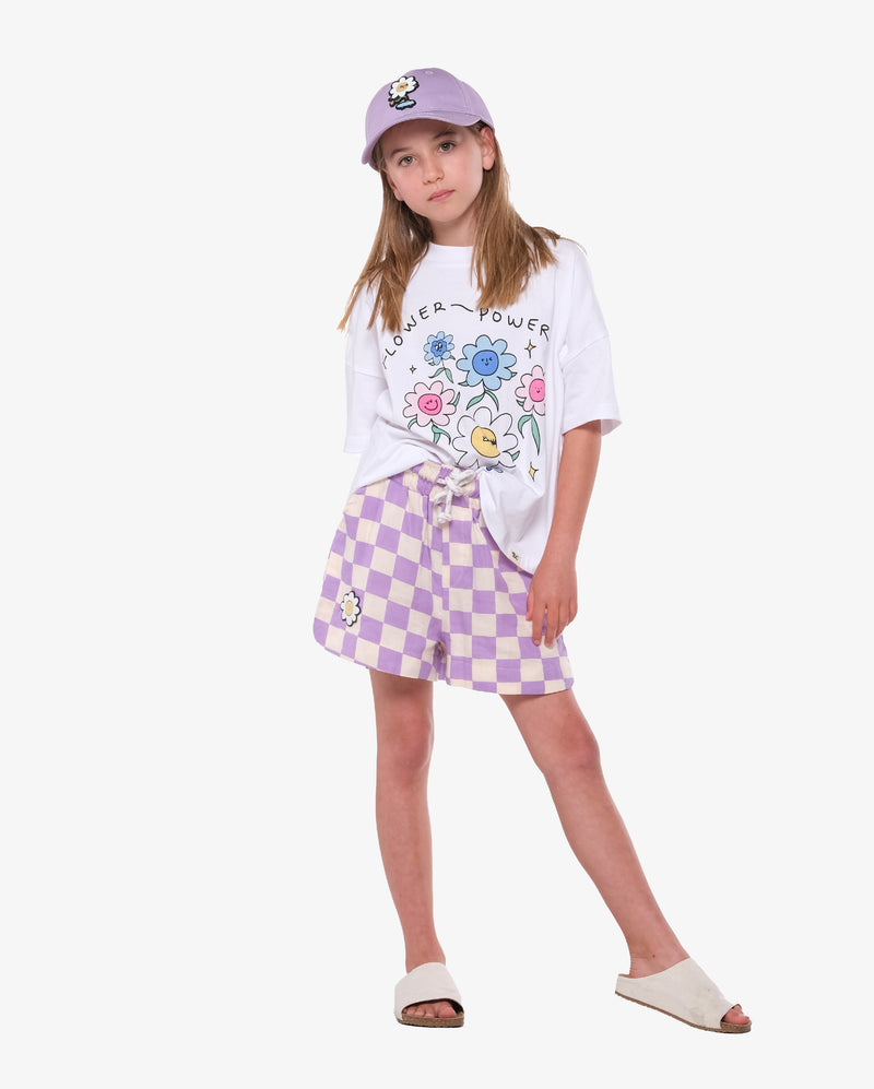 Lavender Checker Shorts - Model Front